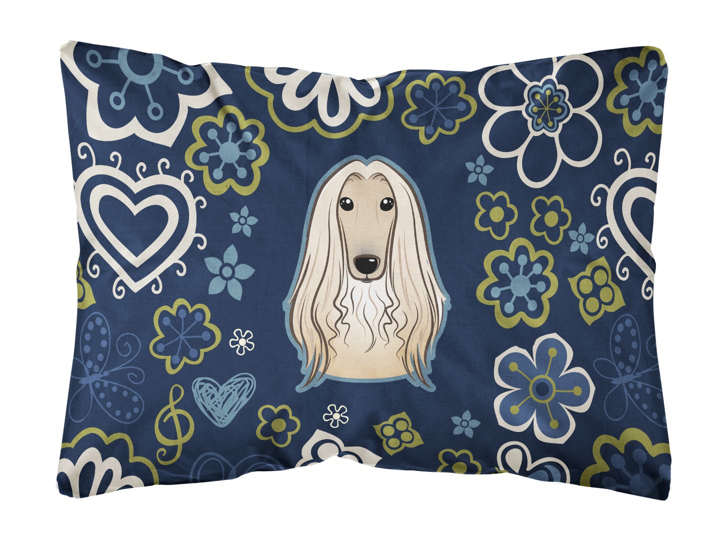 Blue Flowers Afghan Hound Canvas Fabric Decorative Pillow BB5095PW1216 by Caroline's Treasures