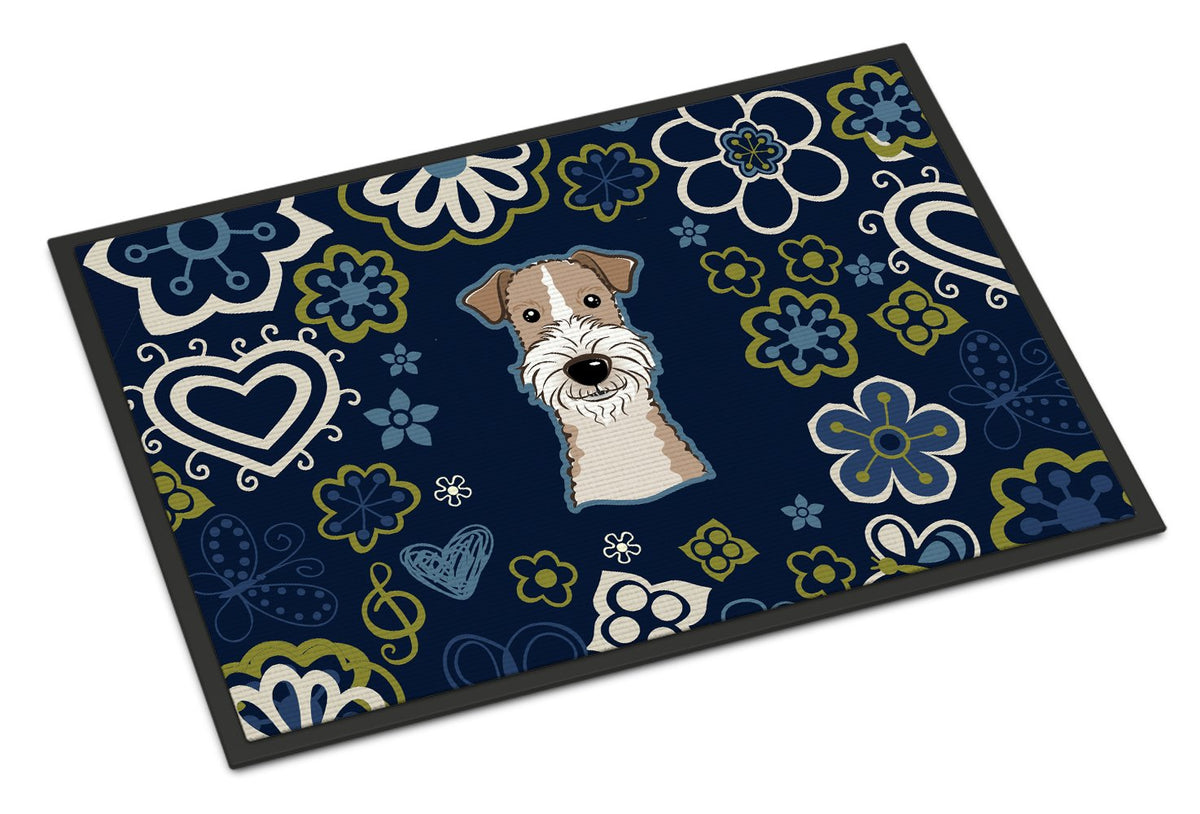Blue Flowers Wire Haired Fox Terrier Indoor or Outdoor Mat 24x36 BB5098JMAT by Caroline&#39;s Treasures