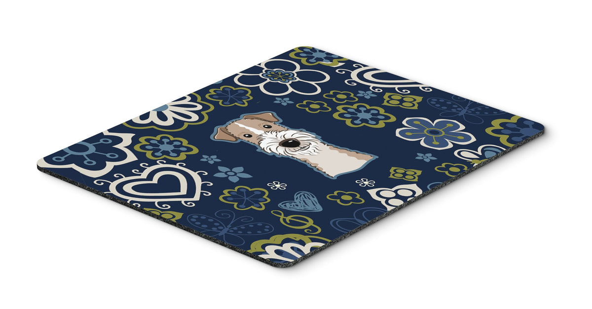 Blue Flowers Wire Haired Fox Terrier Mouse Pad, Hot Pad or Trivet by Caroline&#39;s Treasures