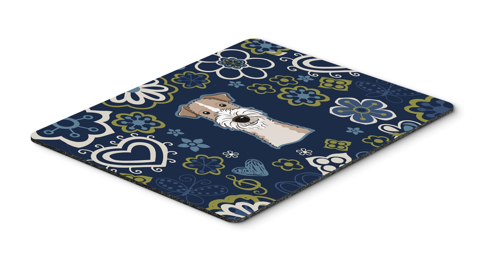 Blue Flowers Wire Haired Fox Terrier Mouse Pad, Hot Pad or Trivet by Caroline's Treasures