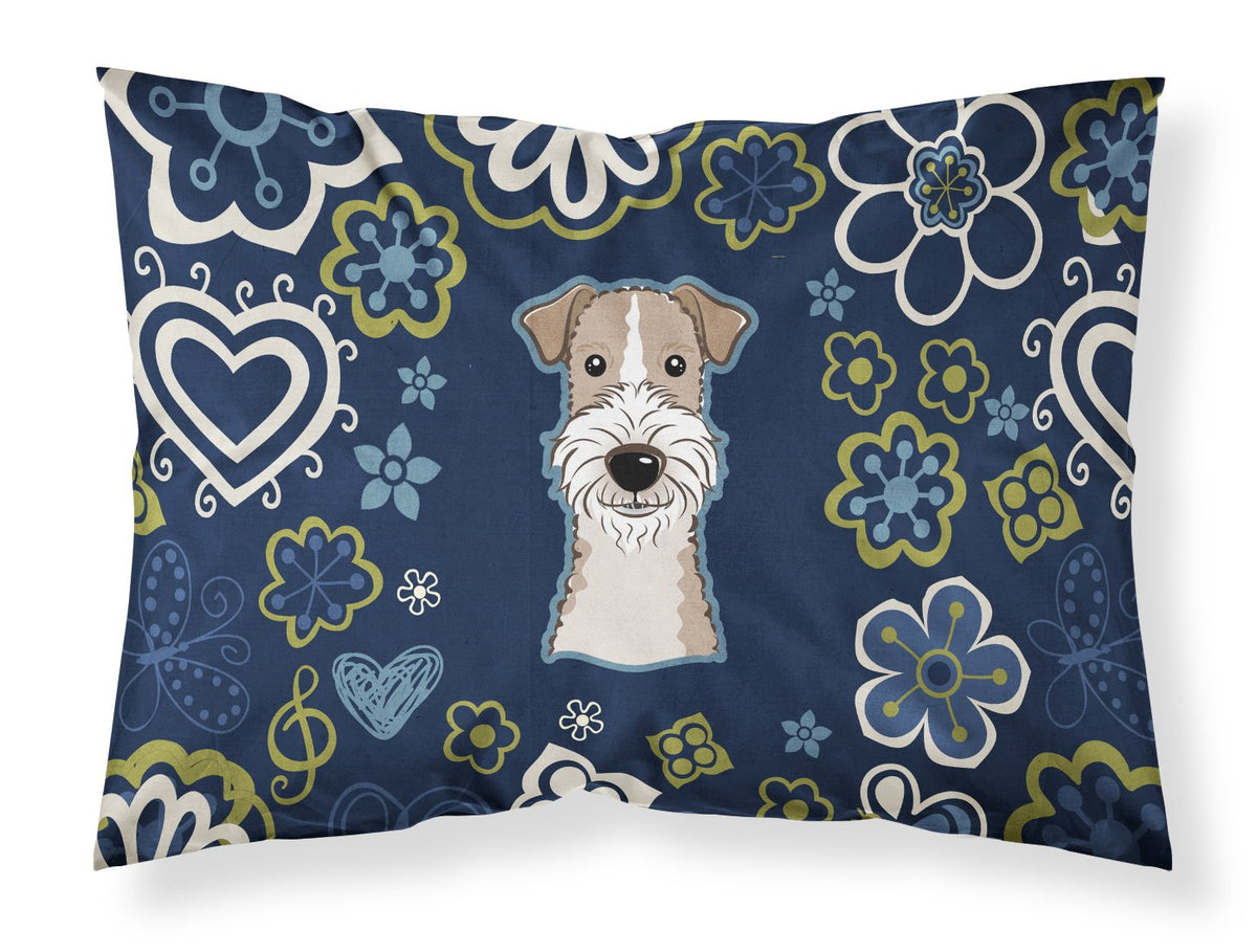 Blue Flowers Wire Haired Fox Terrier Fabric Standard Pillowcase BB5098PILLOWCASE by Caroline&#39;s Treasures