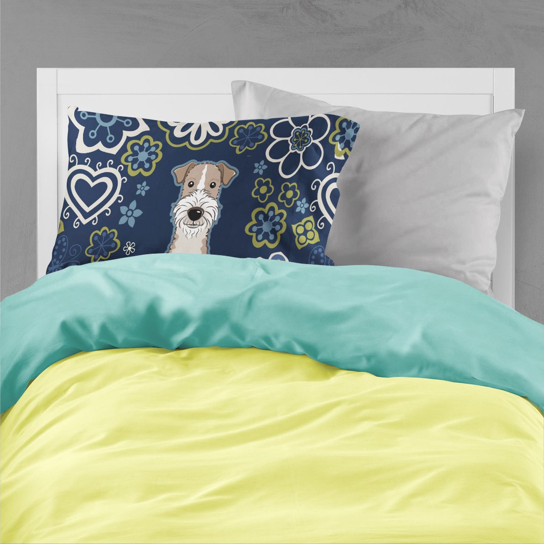 Blue Flowers Wire Haired Fox Terrier Fabric Standard Pillowcase BB5098PILLOWCASE by Caroline's Treasures