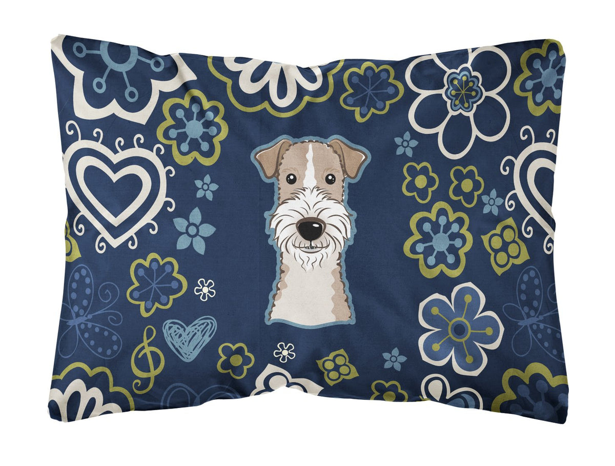 Blue Flowers Wire Haired Fox Terrier Canvas Fabric Decorative Pillow BB5098PW1216 by Caroline&#39;s Treasures