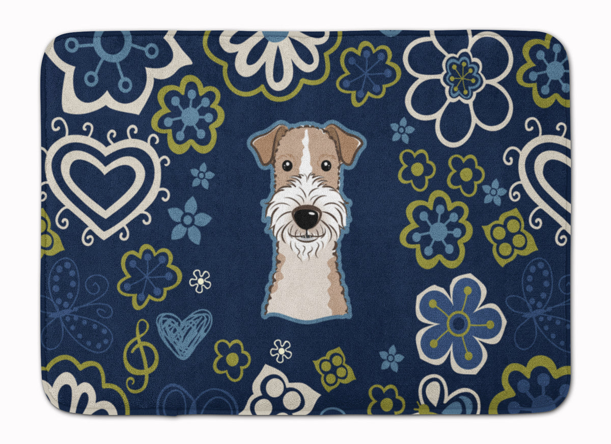 Blue Flowers Wire Haired Fox Terrier Machine Washable Memory Foam Mat BB5098RUG - the-store.com