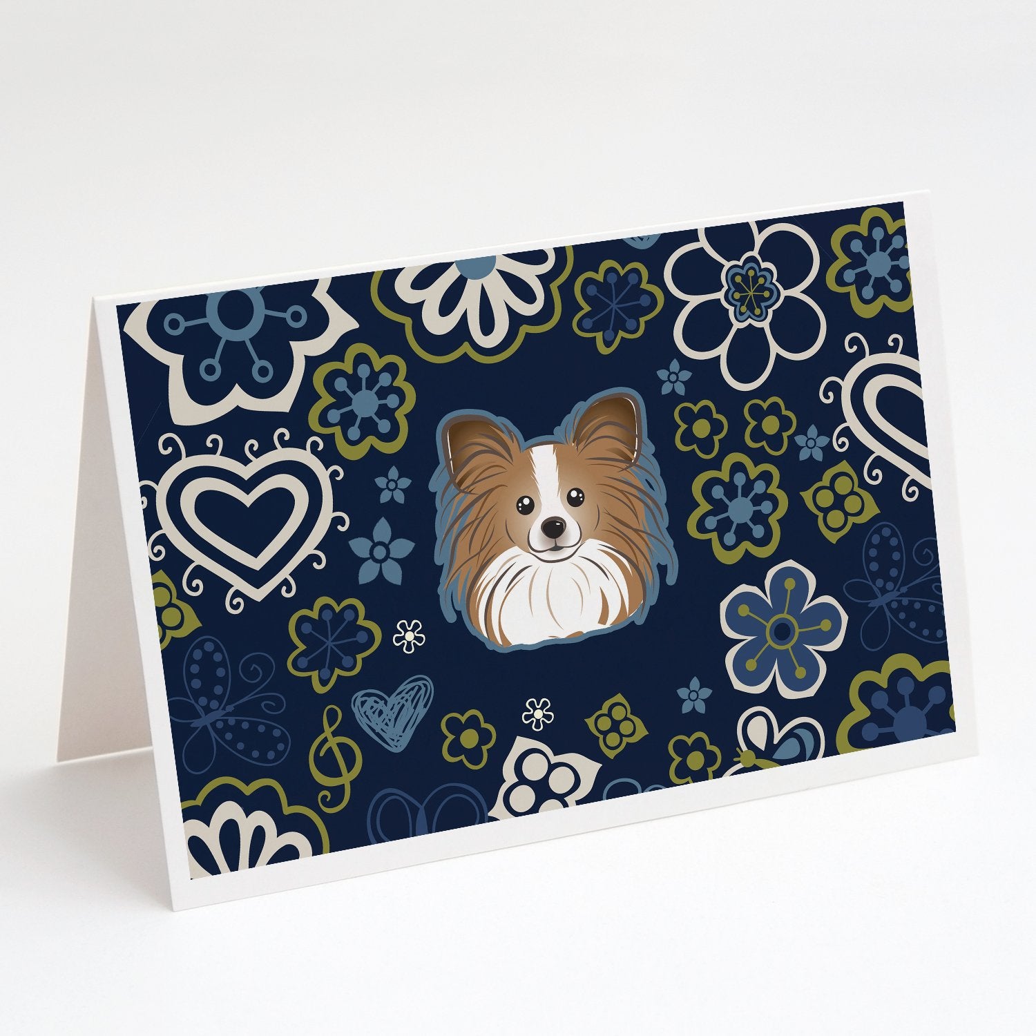 Buy this Blue Flowers Papillon Greeting Cards and Envelopes Pack of 8