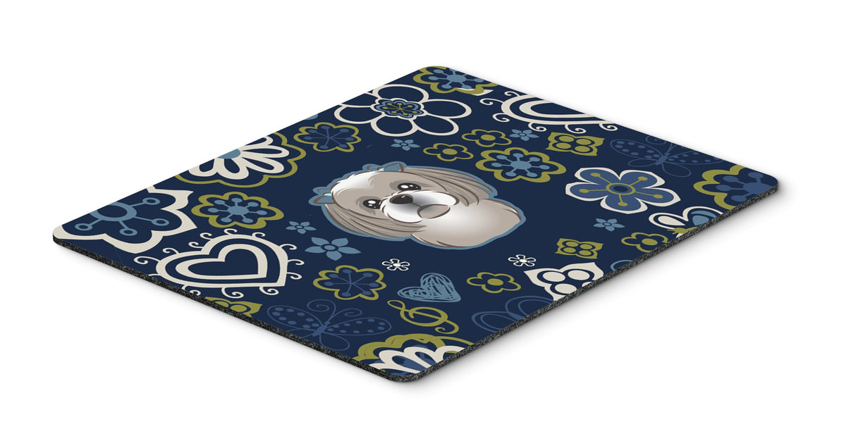 Blue Flowers Gray Silver Shih Tzu Mouse Pad, Hot Pad or Trivet by Caroline&#39;s Treasures