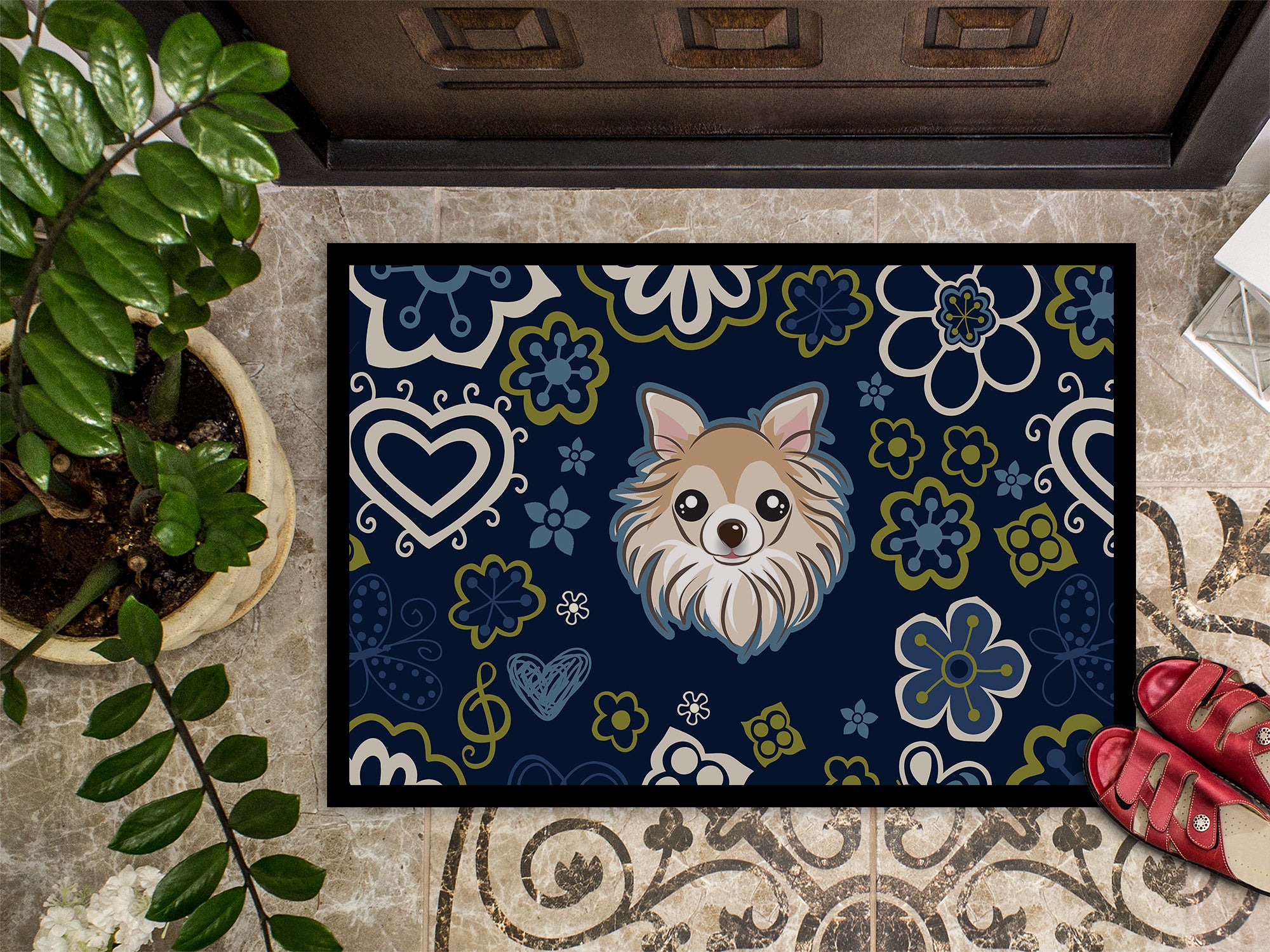 Blue Flowers Chihuahua Indoor or Outdoor Mat 18x27 BB5102MAT - the-store.com