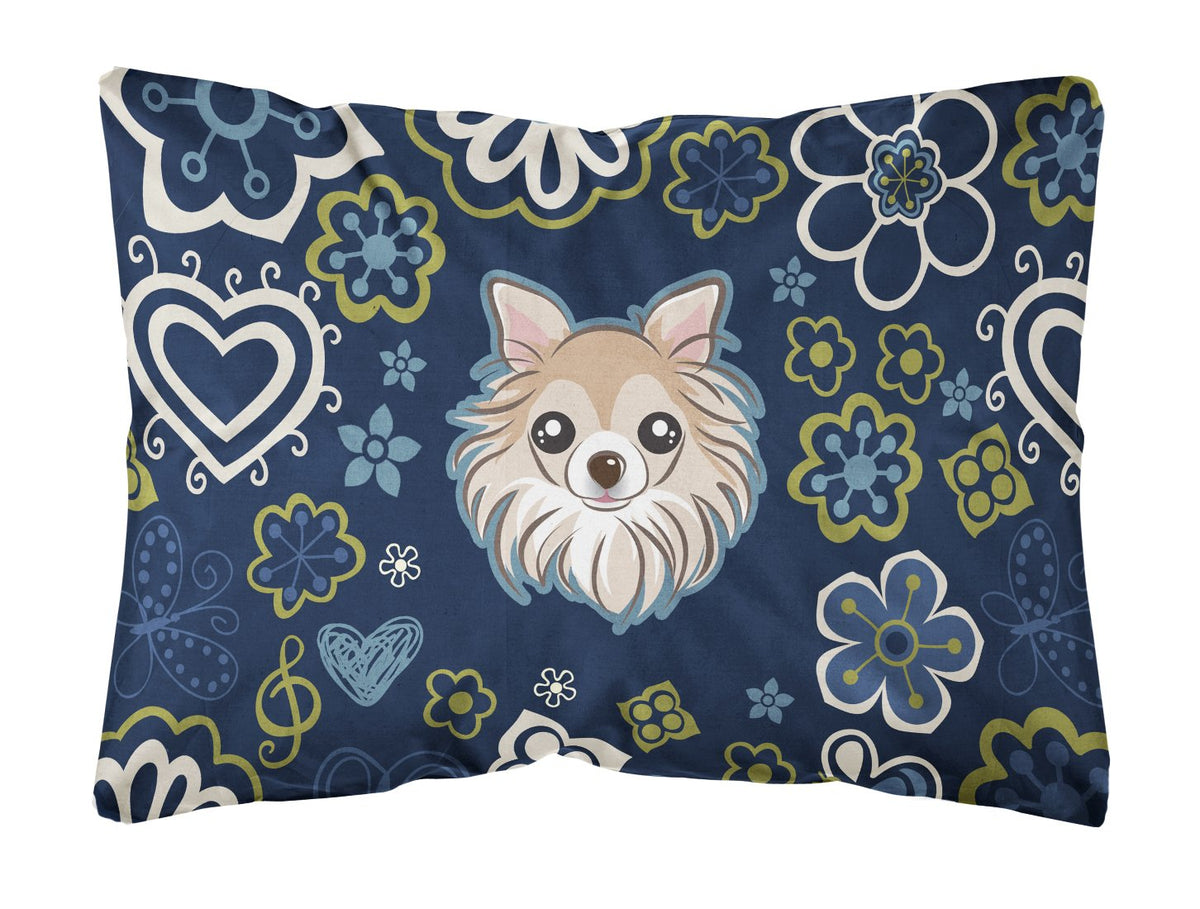Blue Flowers Chihuahua Canvas Fabric Decorative Pillow BB5102PW1216 by Caroline&#39;s Treasures