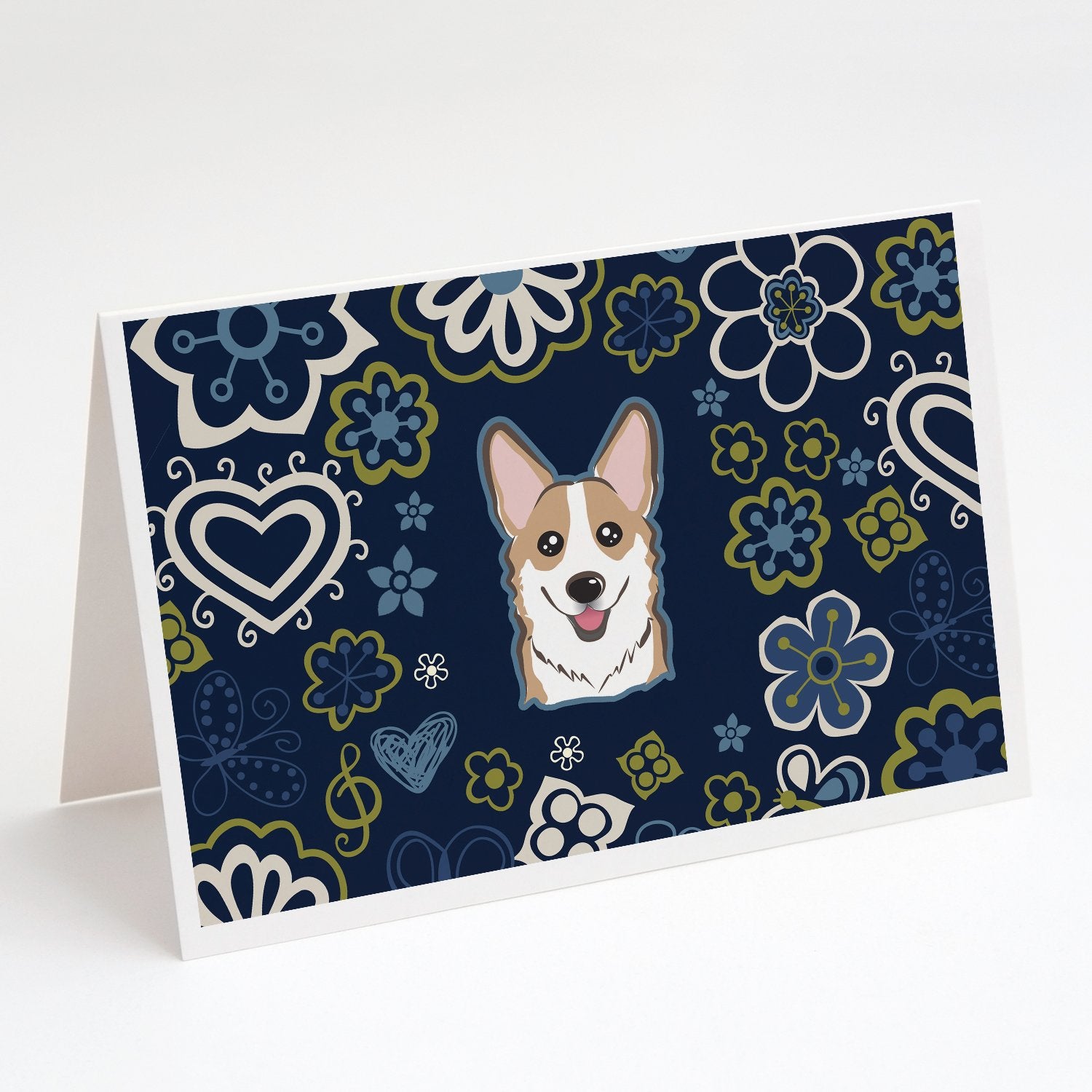 Buy this Blue Flowers Sable Corgi Greeting Cards and Envelopes Pack of 8