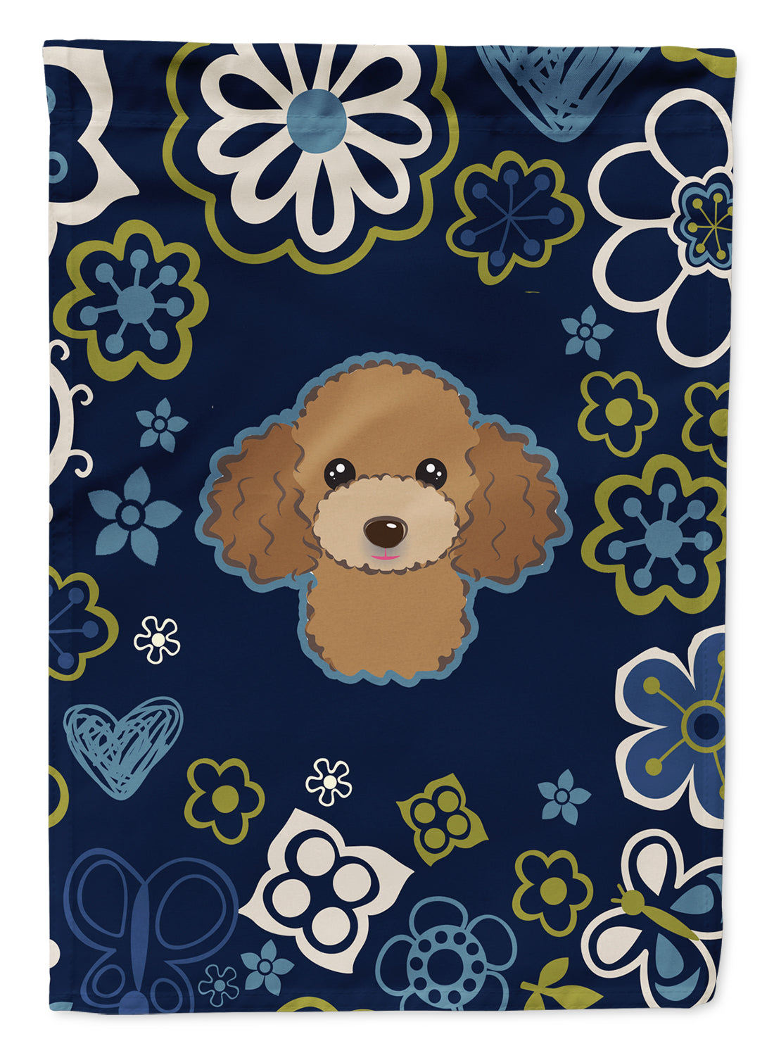 Blue Flowers Chocolate Brown Poodle Flag Garden Size BB5107GF  the-store.com.