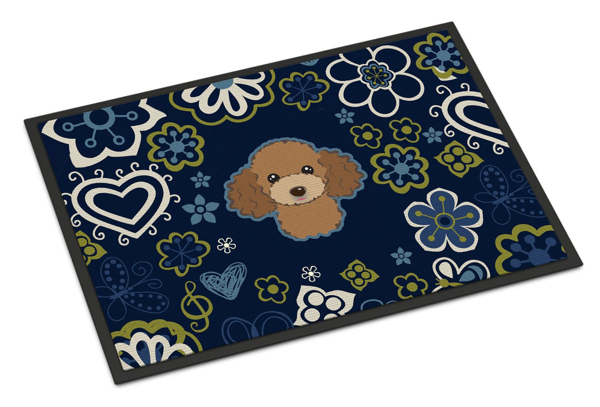 Blue Flowers Chocolate Brown Poodle Indoor or Outdoor Mat 24x36 BB5107JMAT by Caroline&#39;s Treasures