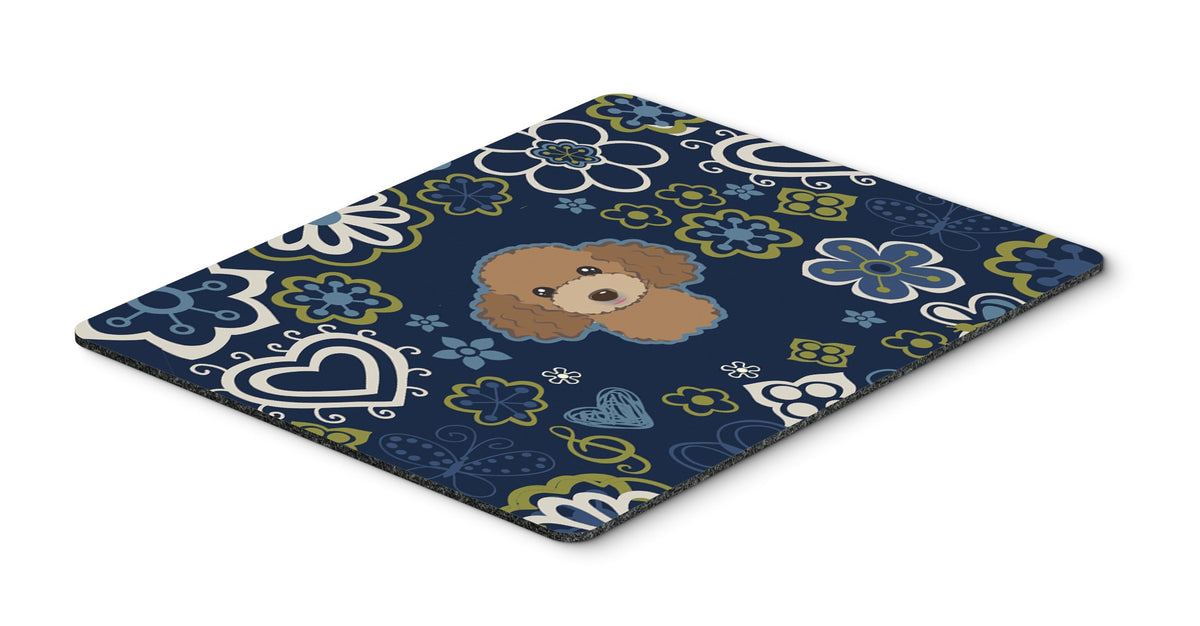 Blue Flowers Chocolate Brown Poodle Mouse Pad, Hot Pad or Trivet by Caroline&#39;s Treasures