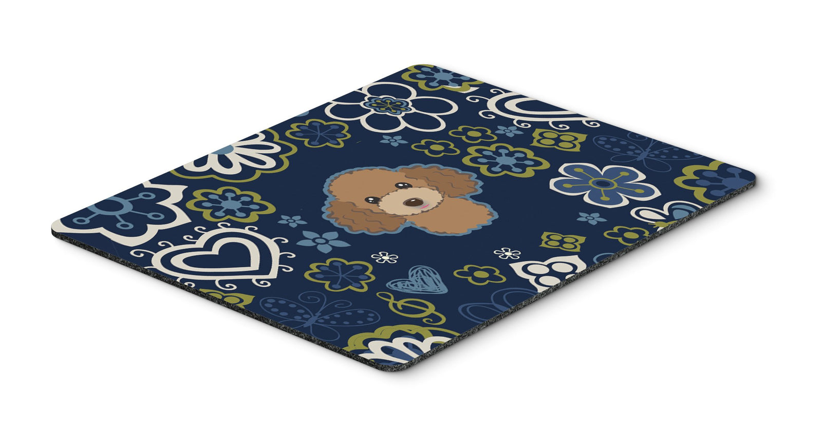 Blue Flowers Chocolate Brown Poodle Mouse Pad, Hot Pad or Trivet by Caroline's Treasures