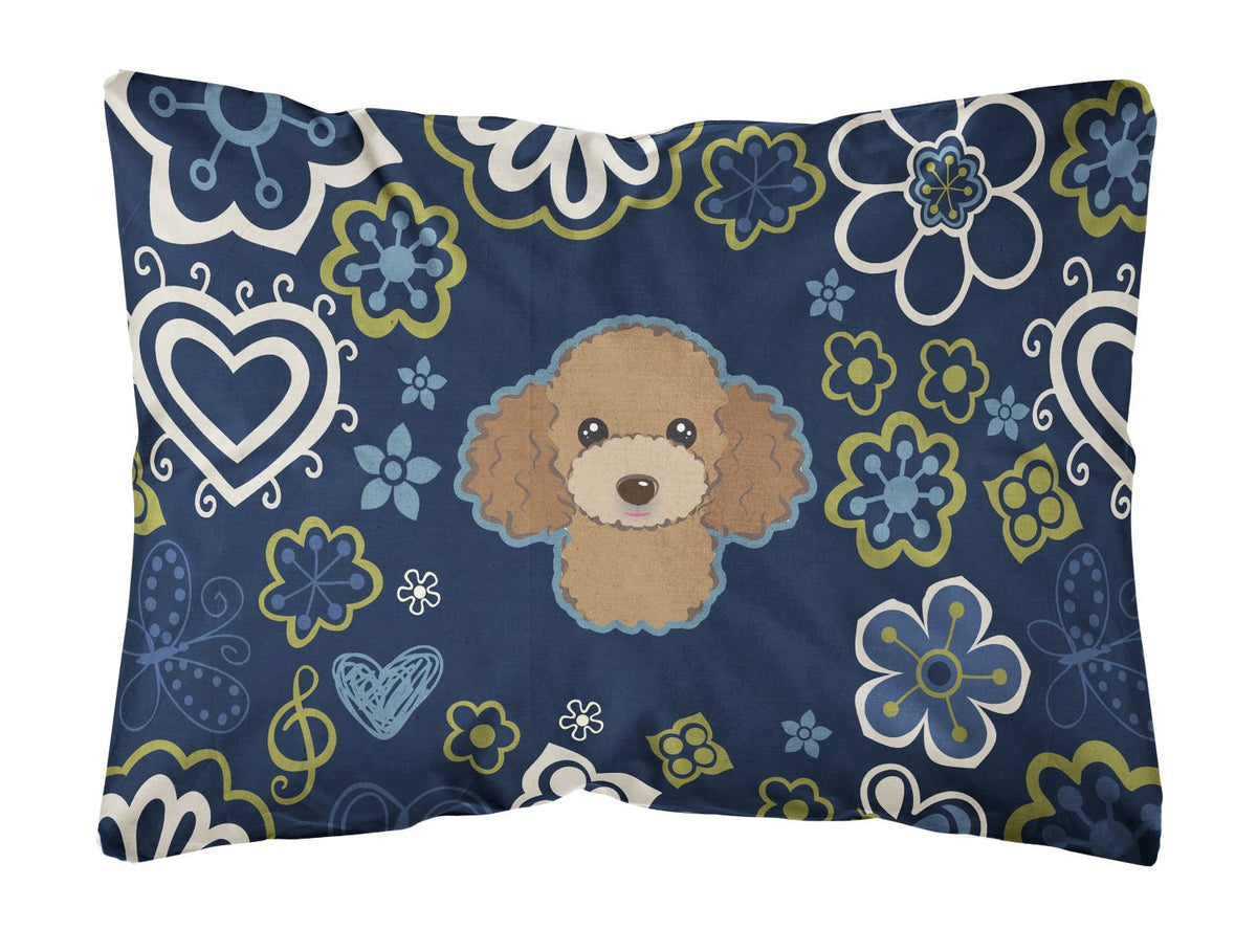 Blue Flowers Chocolate Brown Poodle Canvas Fabric Decorative Pillow BB5107PW1216 by Caroline&#39;s Treasures