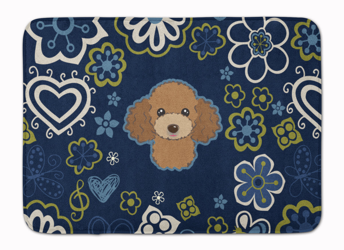 Blue Flowers Chocolate Brown Poodle Machine Washable Memory Foam Mat BB5107RUG - the-store.com