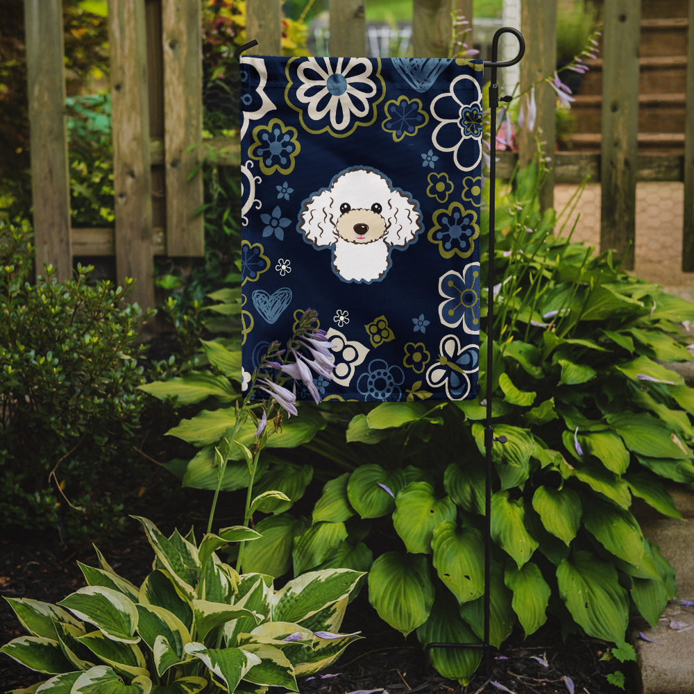 Blue Flowers White Poodle Flag Garden Size BB5108GF