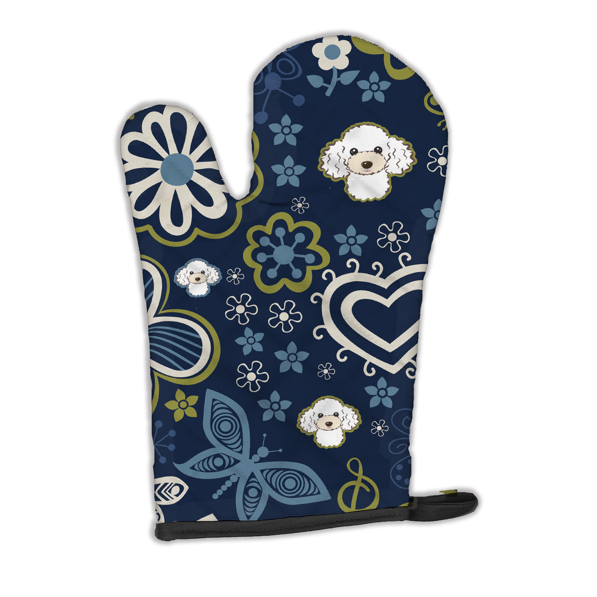 Blue Flowers White Poodle Oven Mitt BB5108OVMT