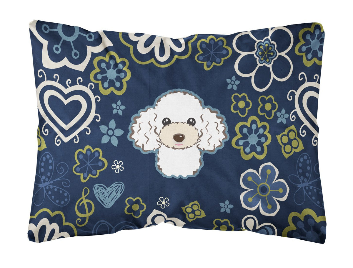 Blue Flowers White Poodle Canvas Fabric Decorative Pillow BB5108PW1216 by Caroline&#39;s Treasures