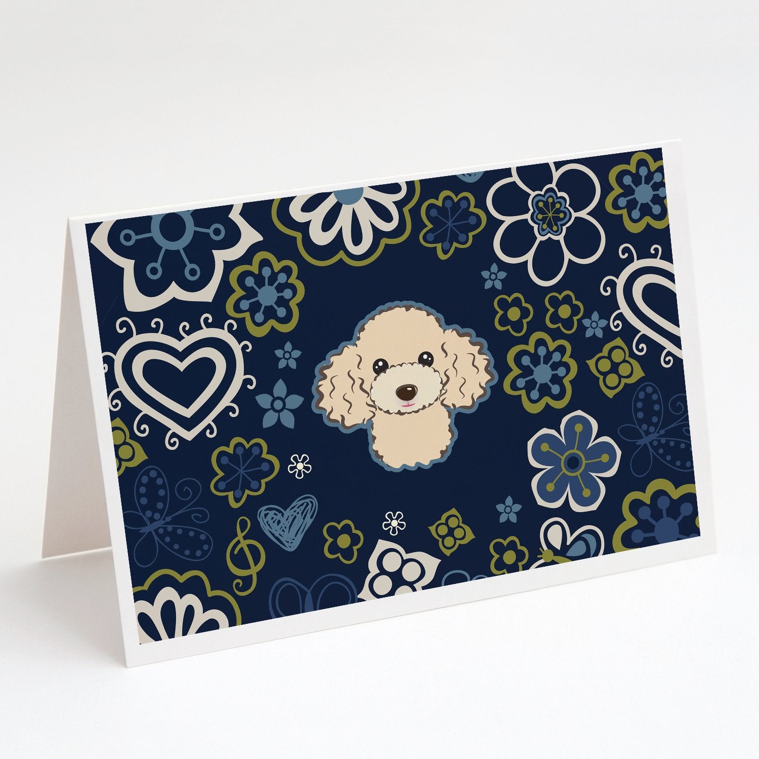 Buy this Blue Flowers Buff Poodle Greeting Cards and Envelopes Pack of 8