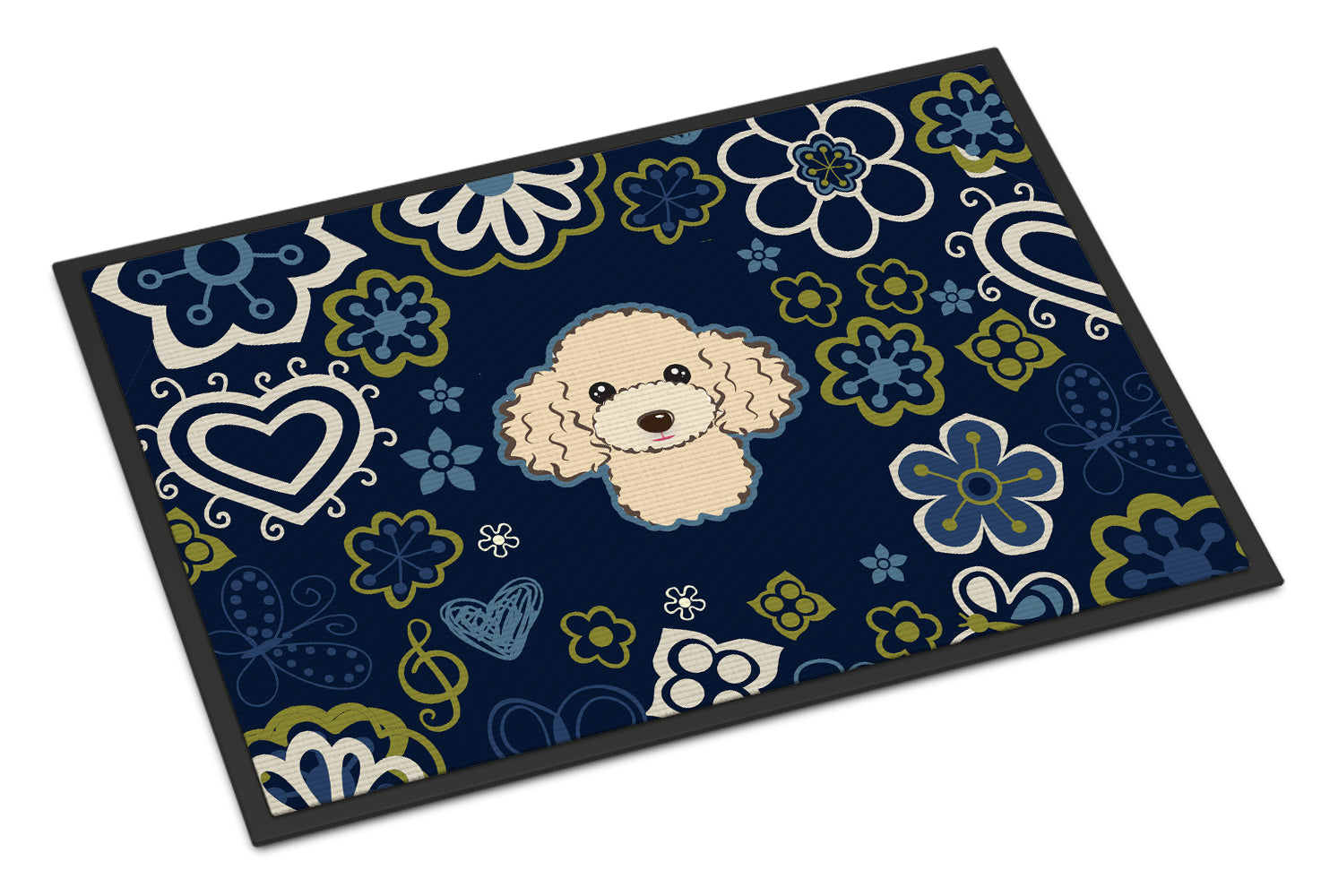 Blue Flowers Buff Poodle Indoor or Outdoor Mat 18x27 BB5109MAT - the-store.com