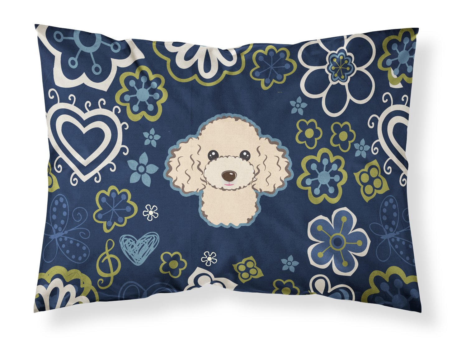Blue Flowers Buff Poodle Fabric Standard Pillowcase BB5109PILLOWCASE by Caroline's Treasures