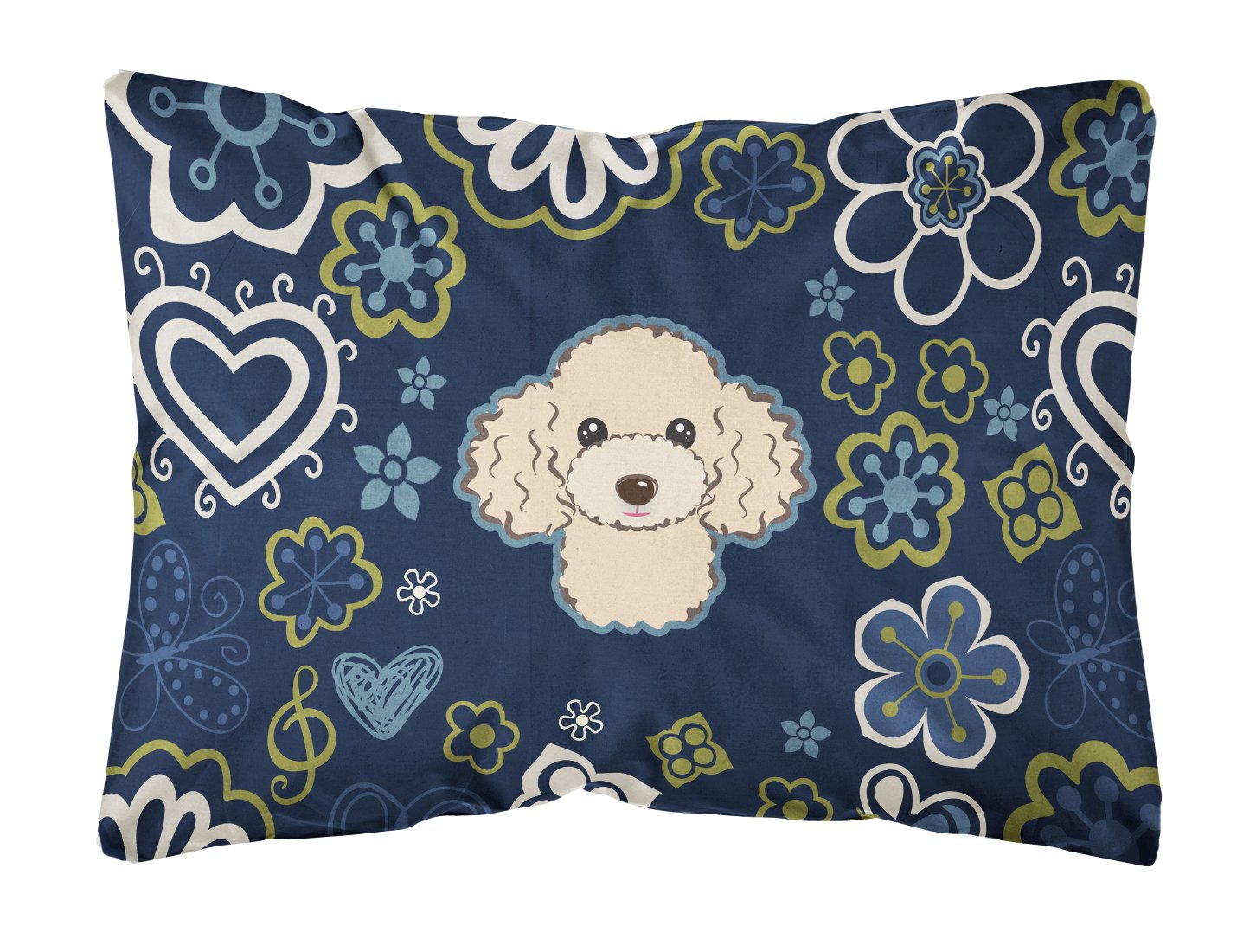 Blue Flowers Buff Poodle Canvas Fabric Decorative Pillow BB5109PW1216 by Caroline's Treasures