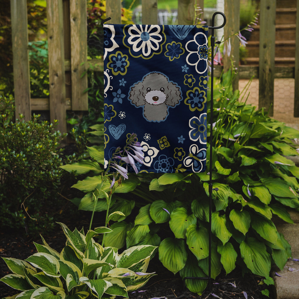Blue Flowers Silver Gray Poodle Flag Garden Size