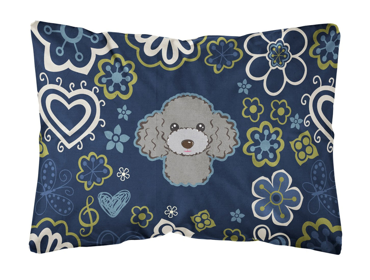 Blue Flowers Silver Gray Poodle Canvas Fabric Decorative Pillow BB5110PW1216 by Caroline&#39;s Treasures