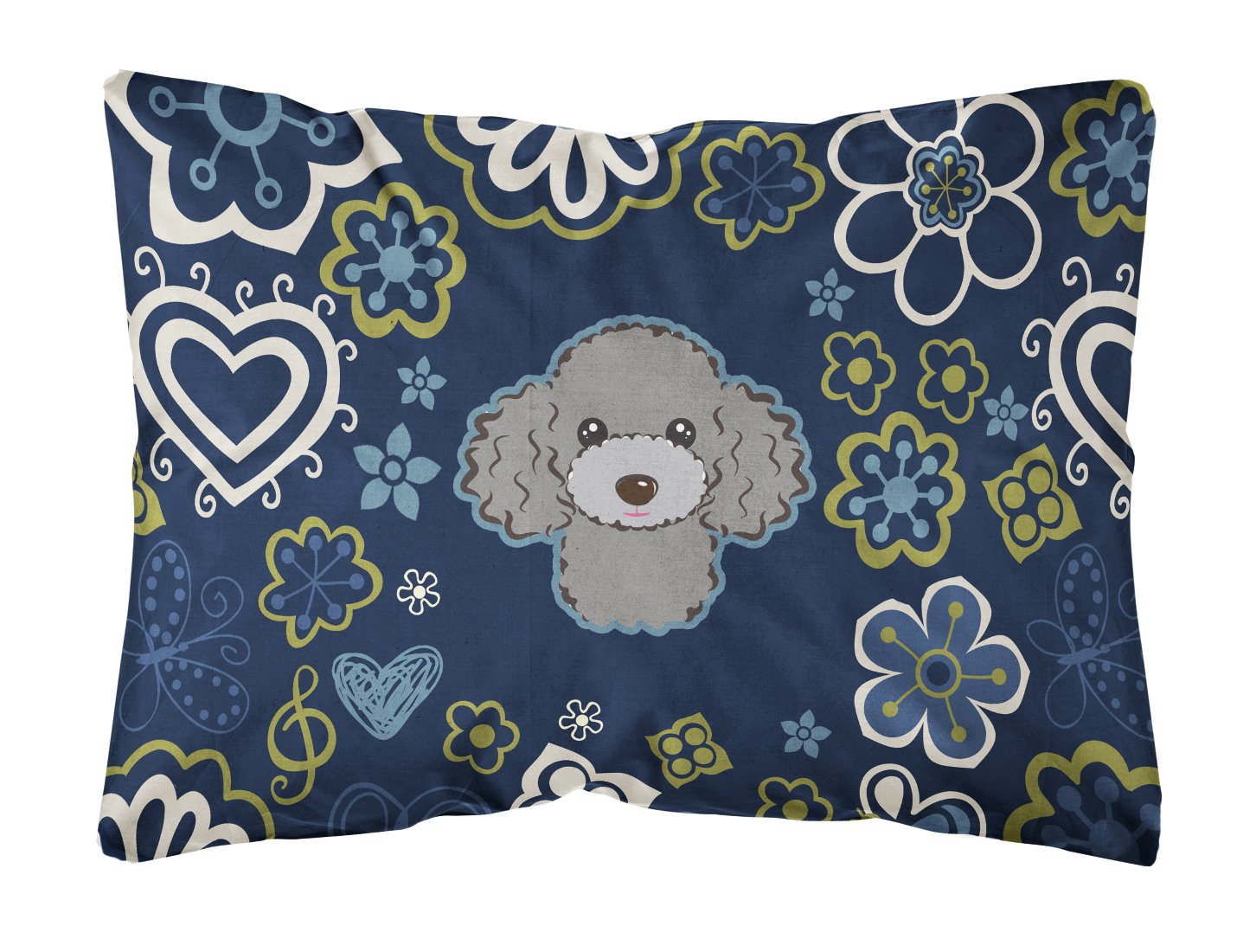Blue Flowers Silver Gray Poodle Canvas Fabric Decorative Pillow BB5110PW1216 by Caroline's Treasures