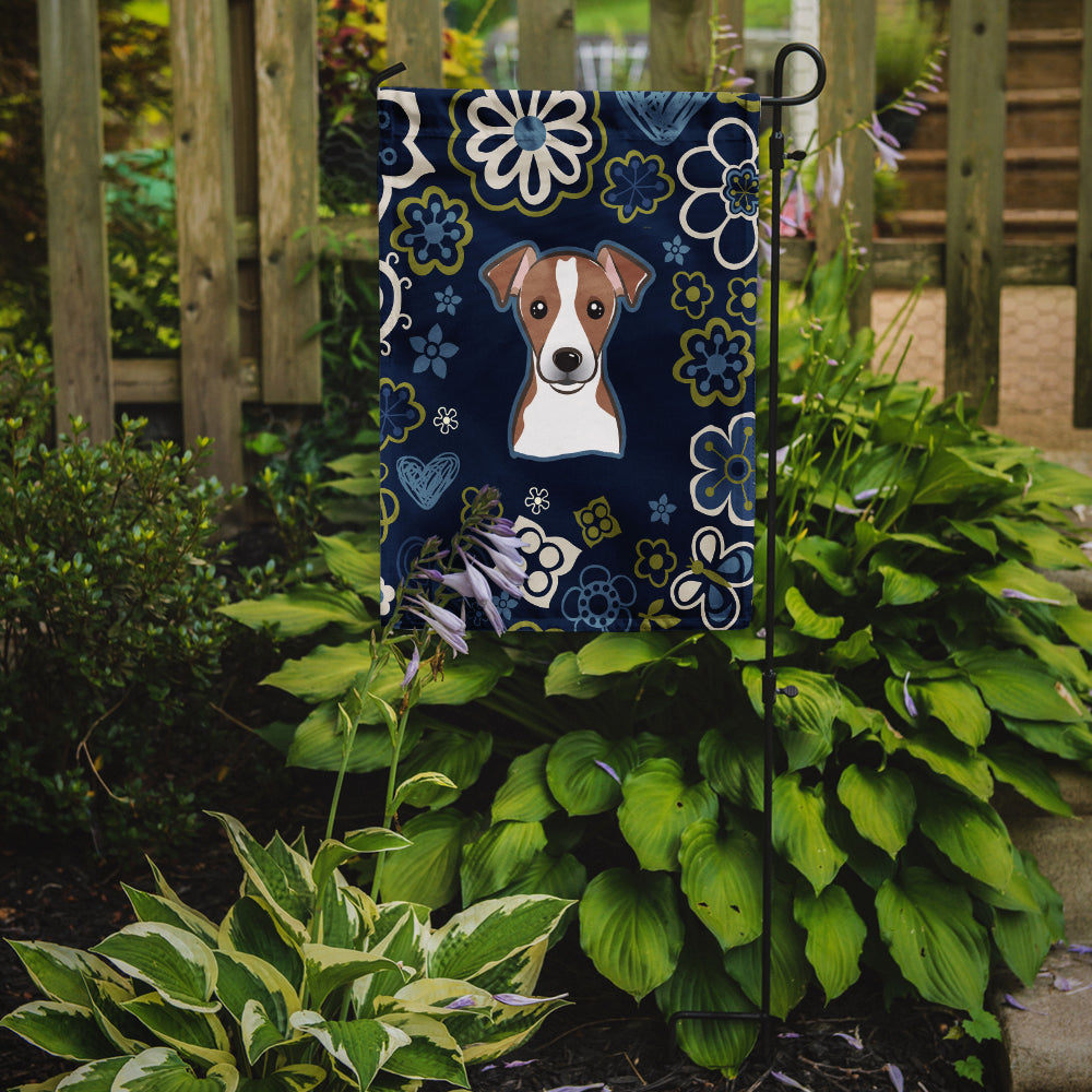 Blue Flowers Jack Russell Terrier Flag Garden Size  the-store.com.