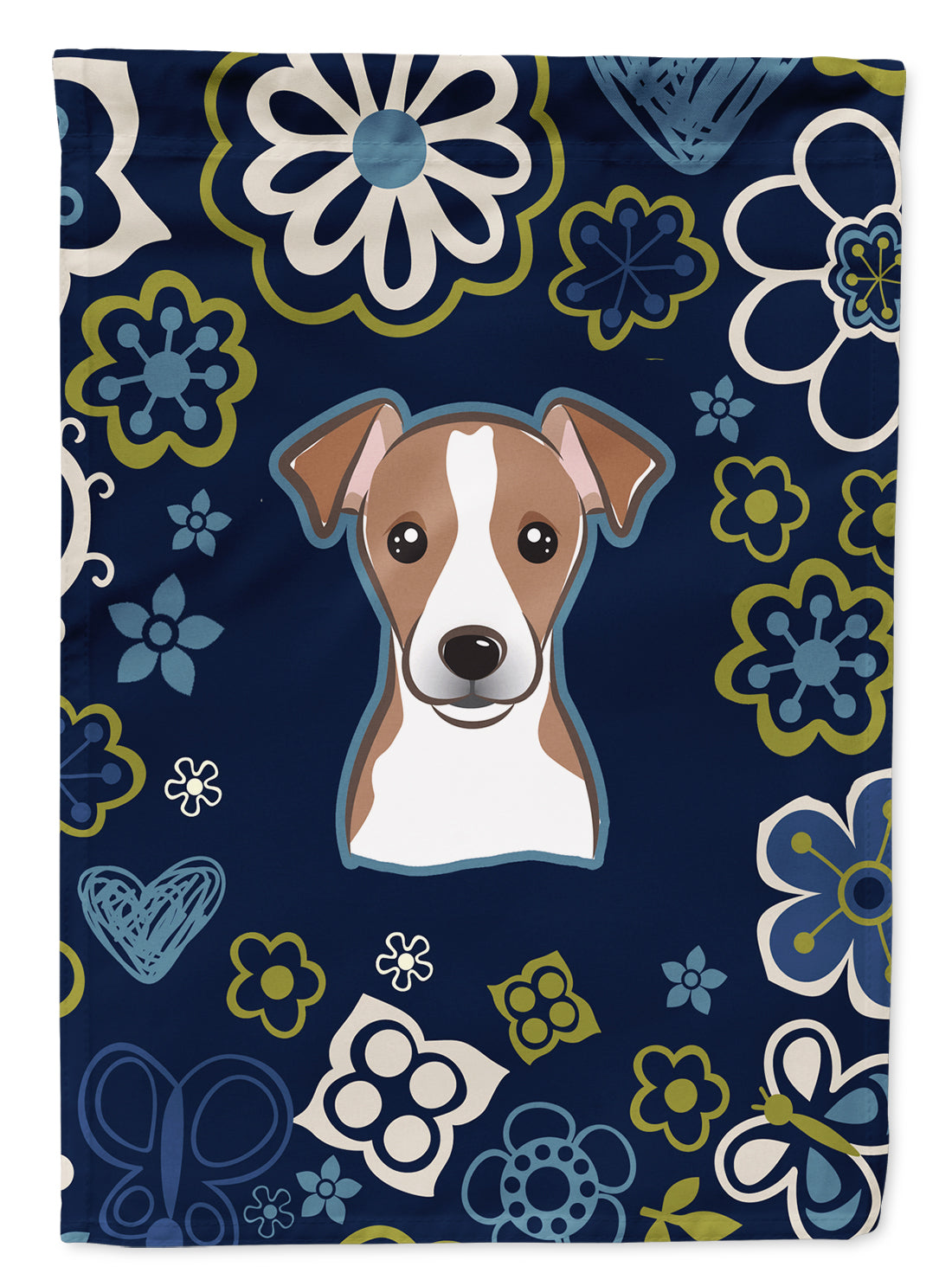Blue Flowers Jack Russell Terrier Flag Garden Size  the-store.com.