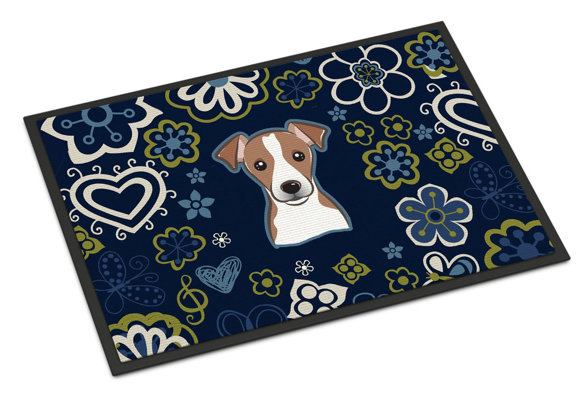 Blue Flowers Jack Russell Terrier Indoor or Outdoor Mat 24x36 BB5111JMAT by Caroline&#39;s Treasures