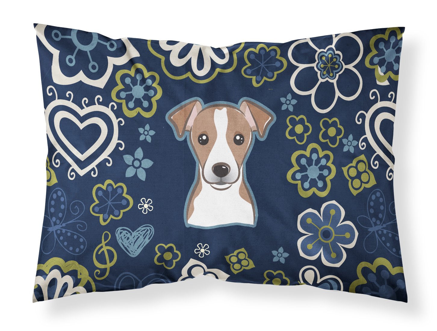 Blue Flowers Jack Russell Terrier Fabric Standard Pillowcase BB5111PILLOWCASE by Caroline's Treasures