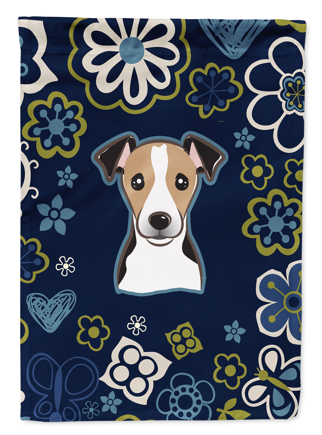 Blue Flowers Jack Russell Terrier Flag Garden Size BB5112GF