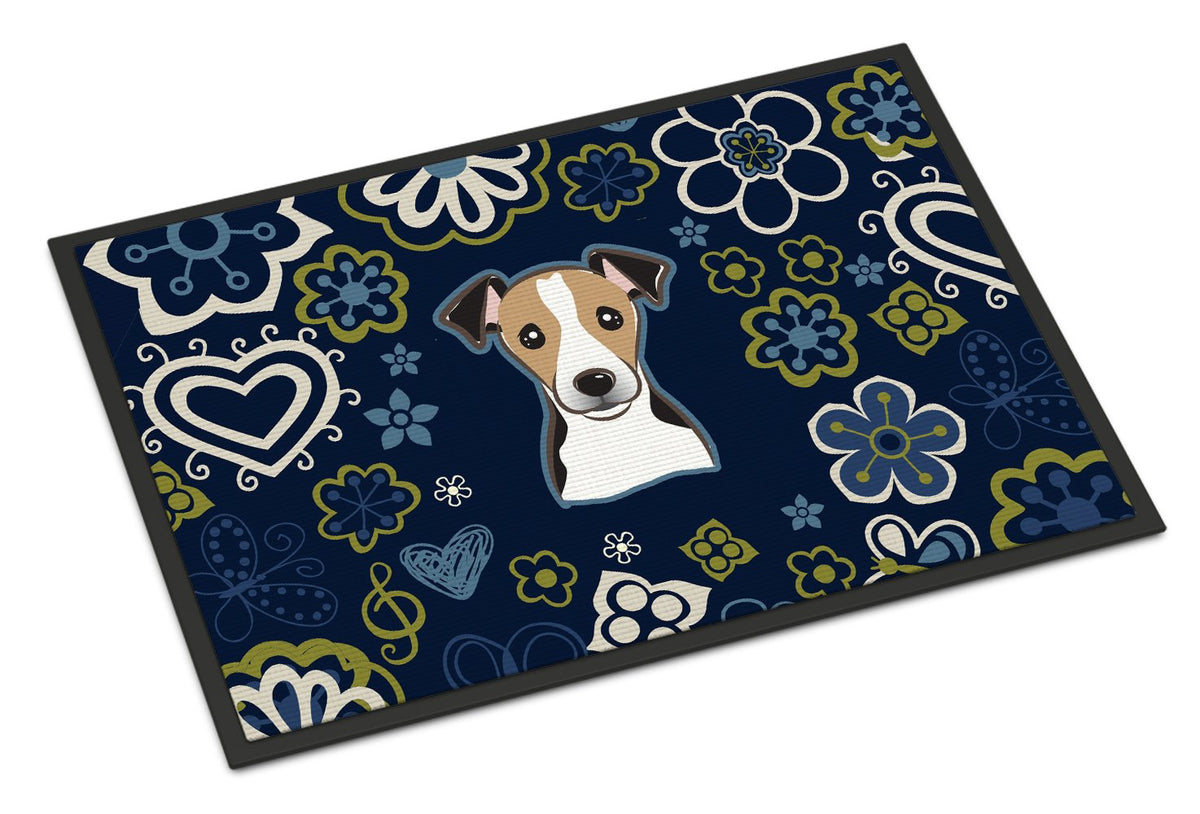 Blue Flowers Jack Russell Terrier Indoor or Outdoor Mat 24x36 BB5112JMAT by Caroline&#39;s Treasures
