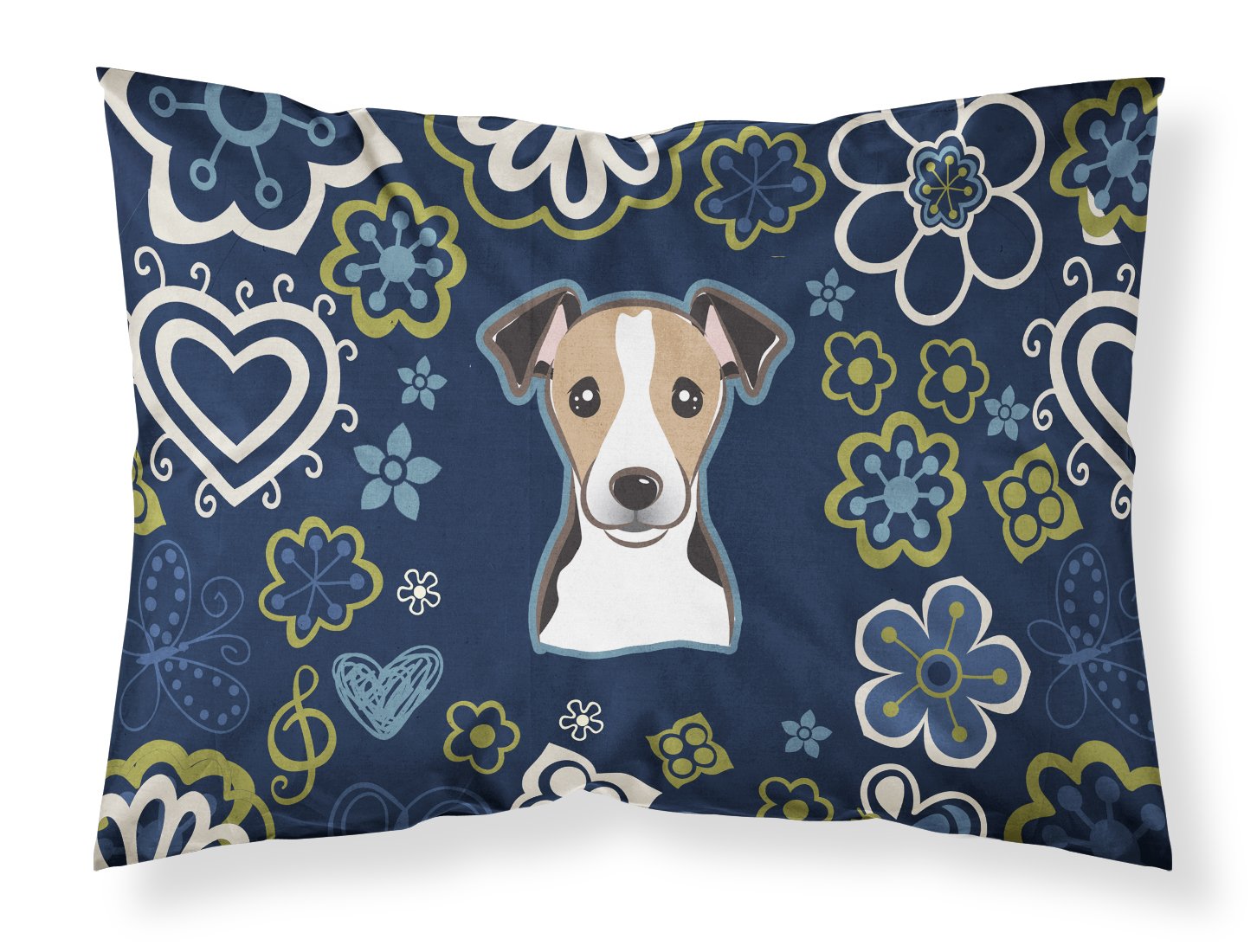 Blue Flowers Jack Russell Terrier Fabric Standard Pillowcase BB5112PILLOWCASE by Caroline's Treasures