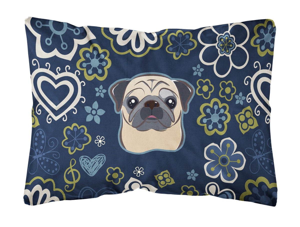Blue Flowers Fawn Pug Canvas Fabric Decorative Pillow BB5113PW1216 by Caroline&#39;s Treasures