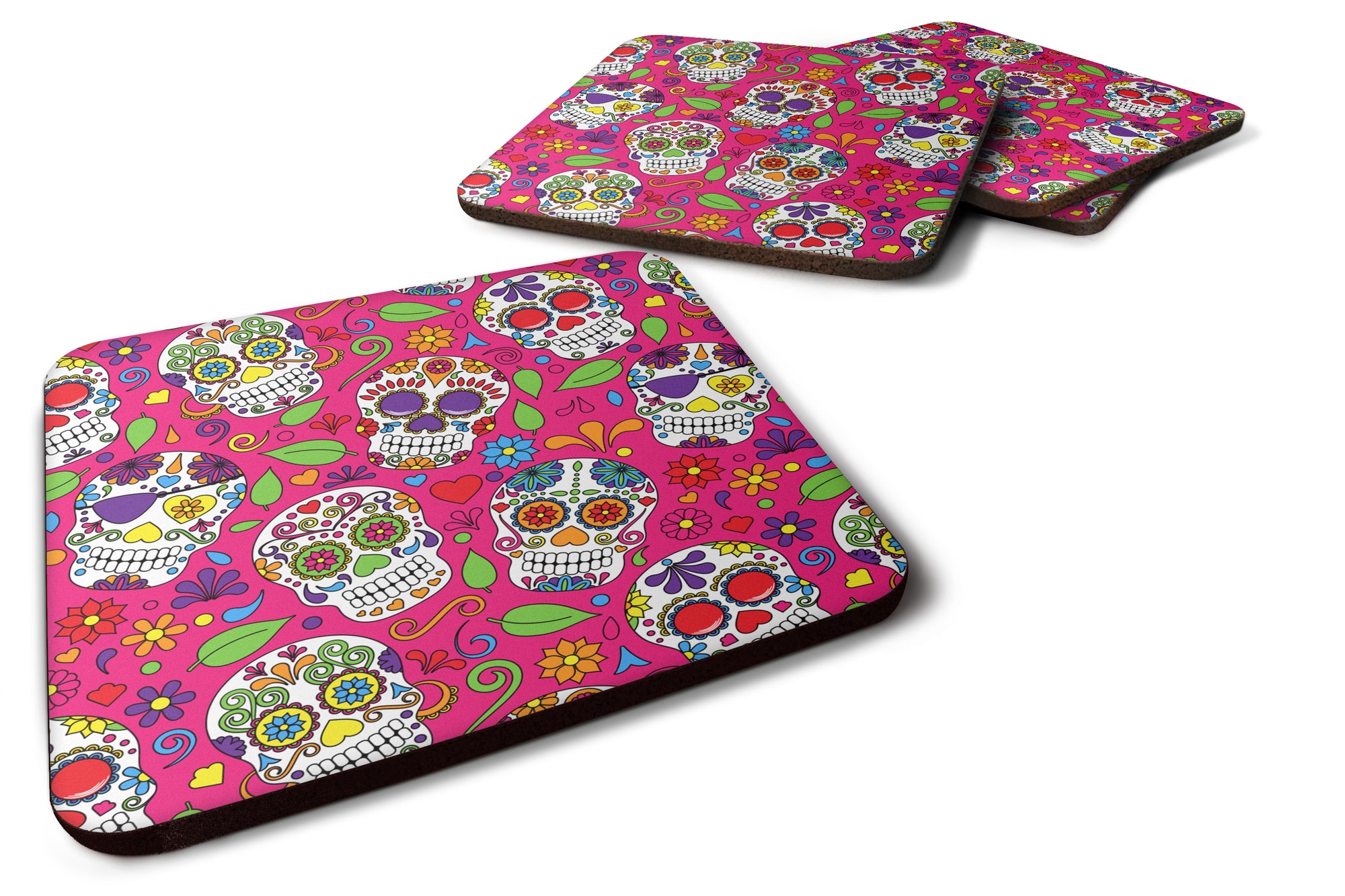 Day of the Dead Pink Foam Coaster Set of 4 BB5115FC - the-store.com