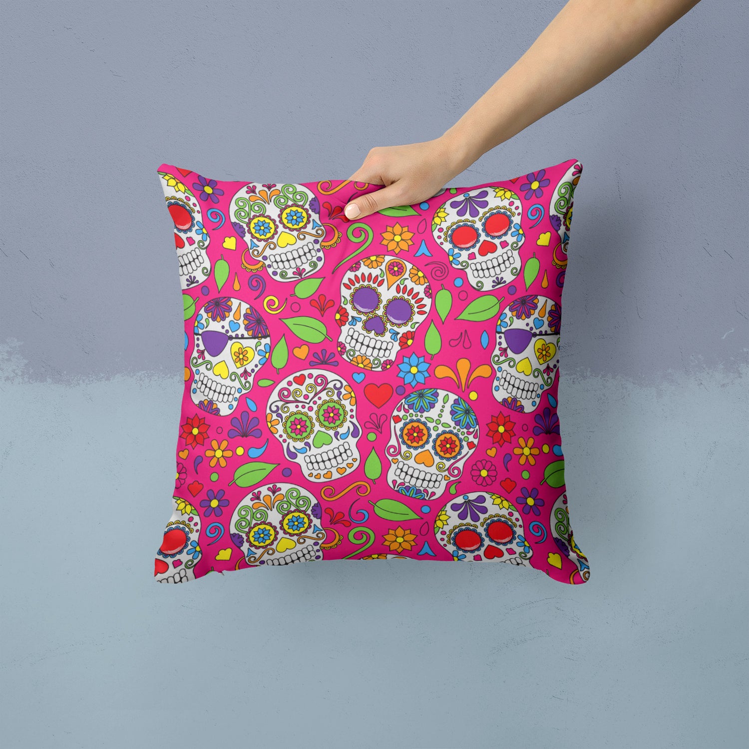 Day of the Dead Pink Fabric Decorative Pillow BB5115PW1414 - the-store.com