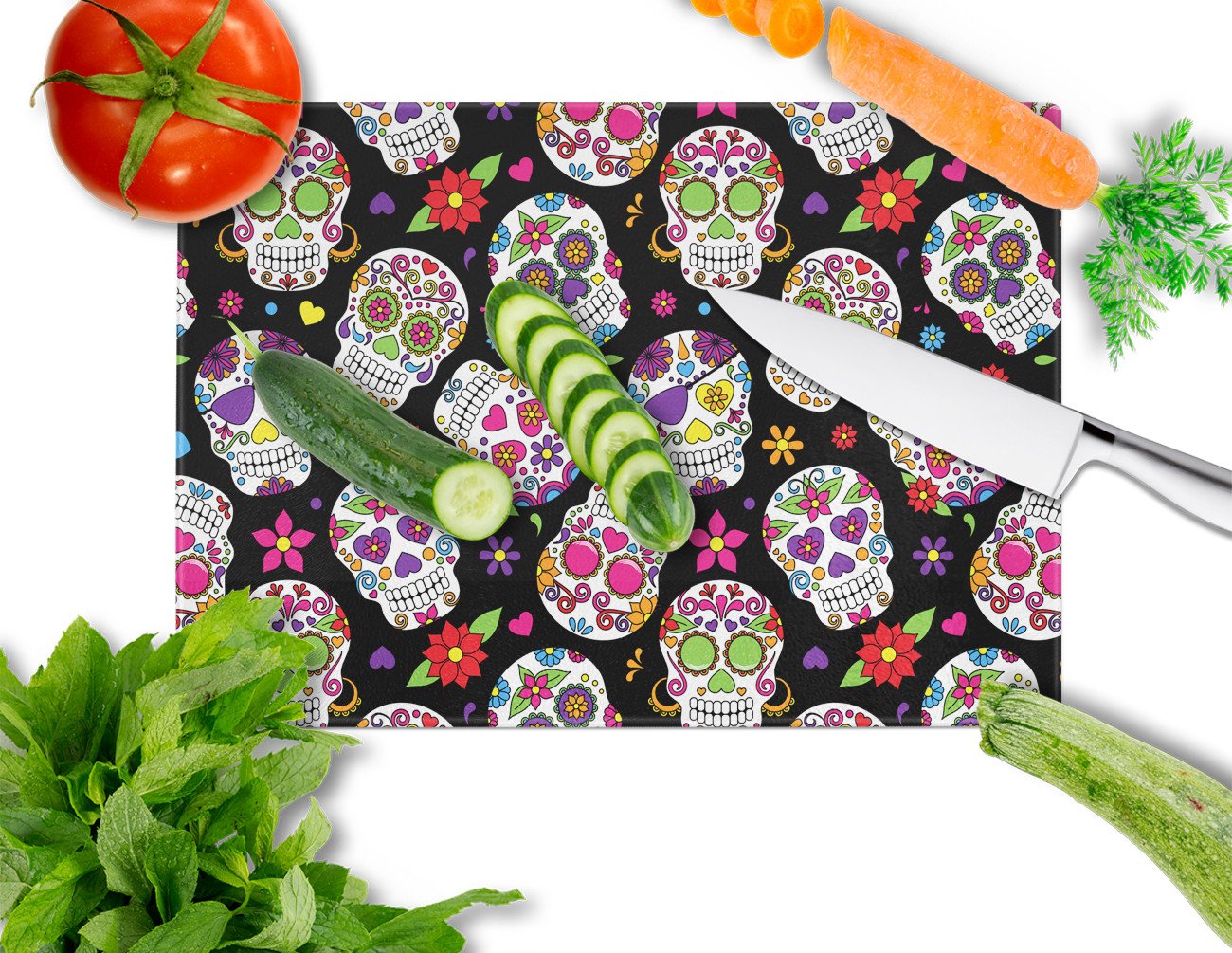 Day of the Dead Black Glass Cutting Board Large BB5116LCB by Caroline's Treasures