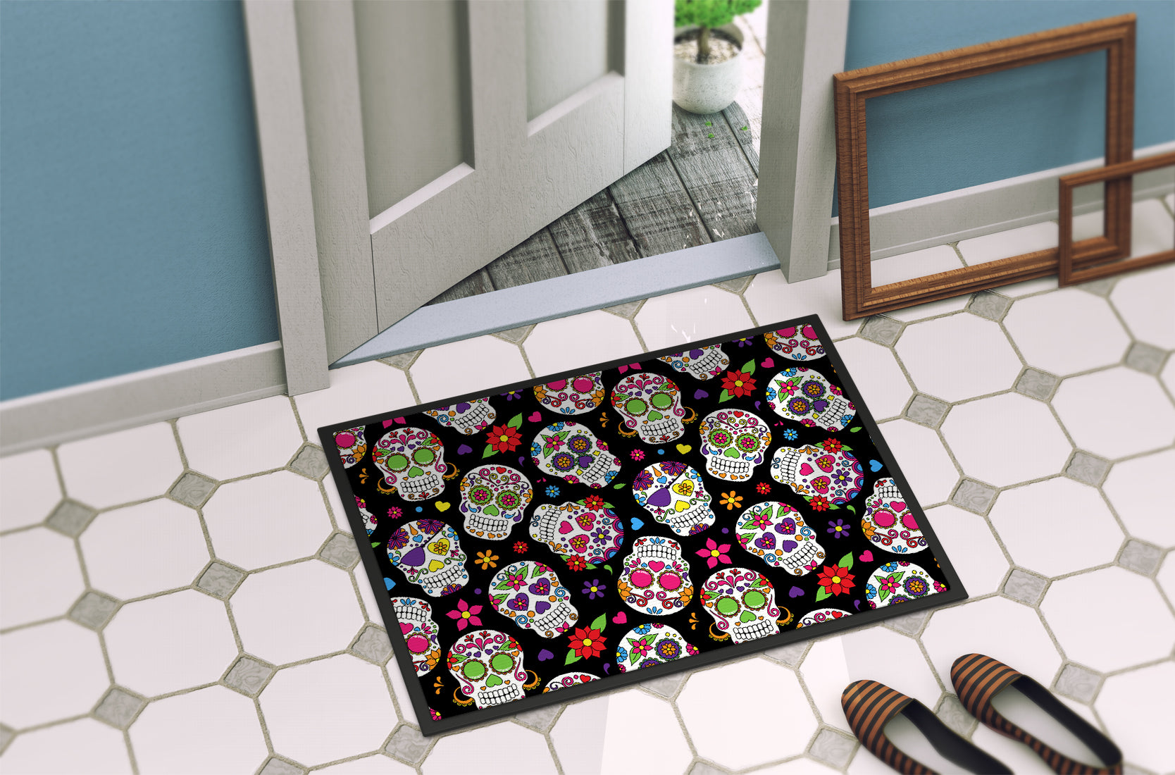 Day of the Dead Black Indoor or Outdoor Mat 18x27 BB5116MAT - the-store.com