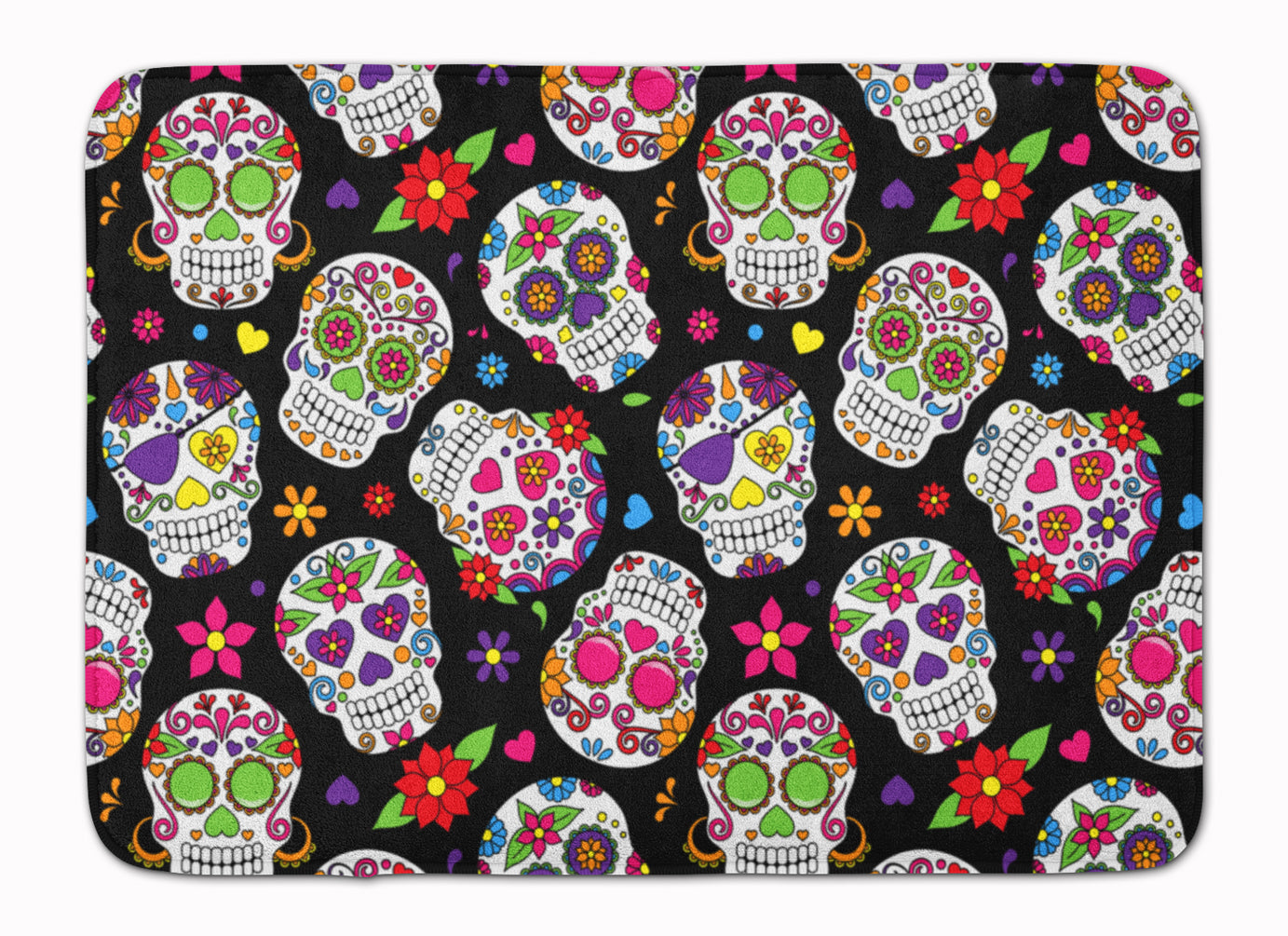 Day of the Dead Black Machine Washable Memory Foam Mat BB5116RUG - the-store.com