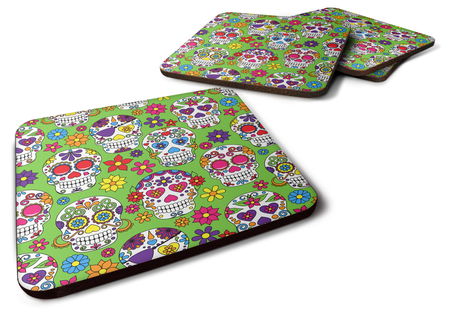 Day of the Dead Green Foam Coaster Set of 4 BB5117FC - the-store.com