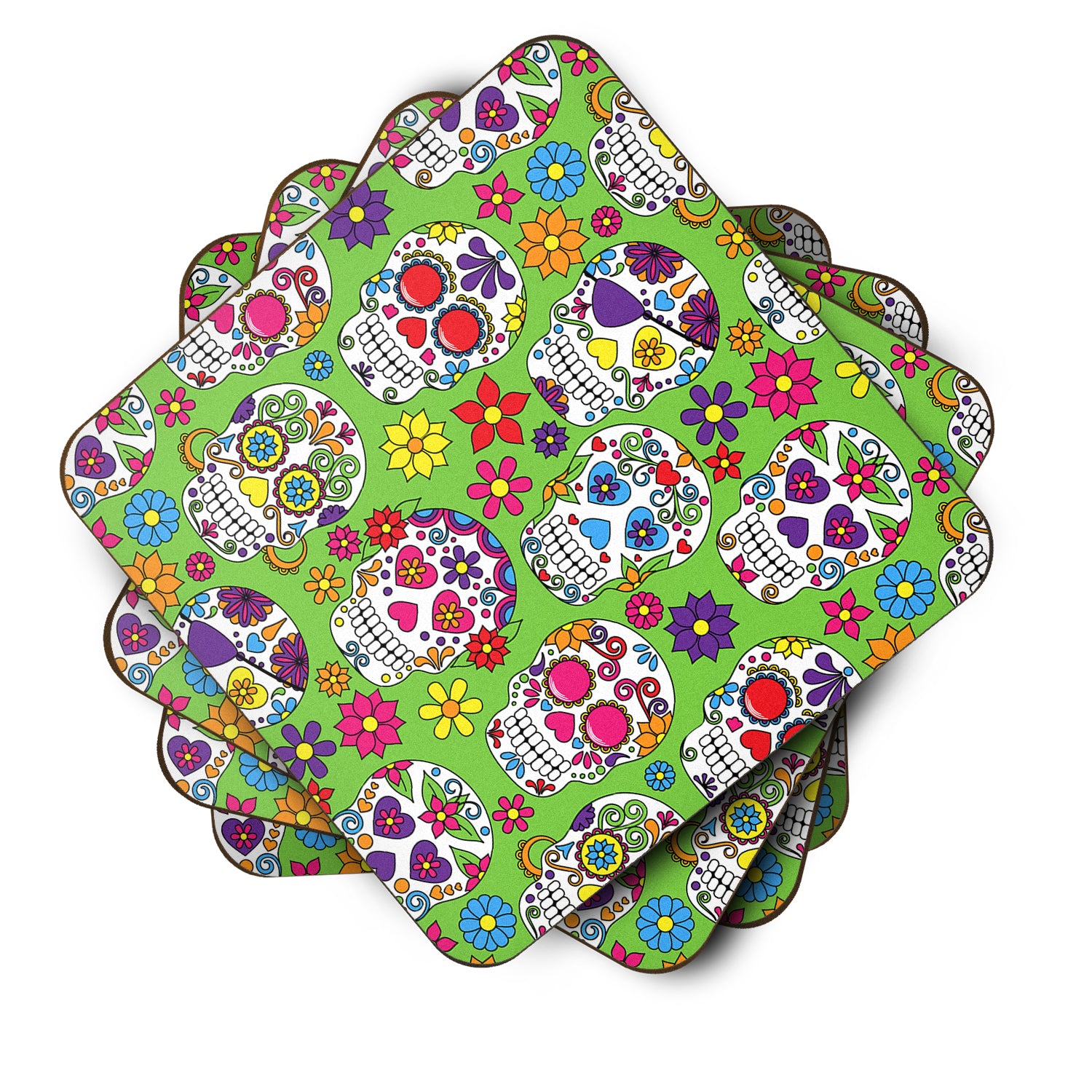 Day of the Dead Green Foam Coaster Set of 4 BB5117FC - the-store.com
