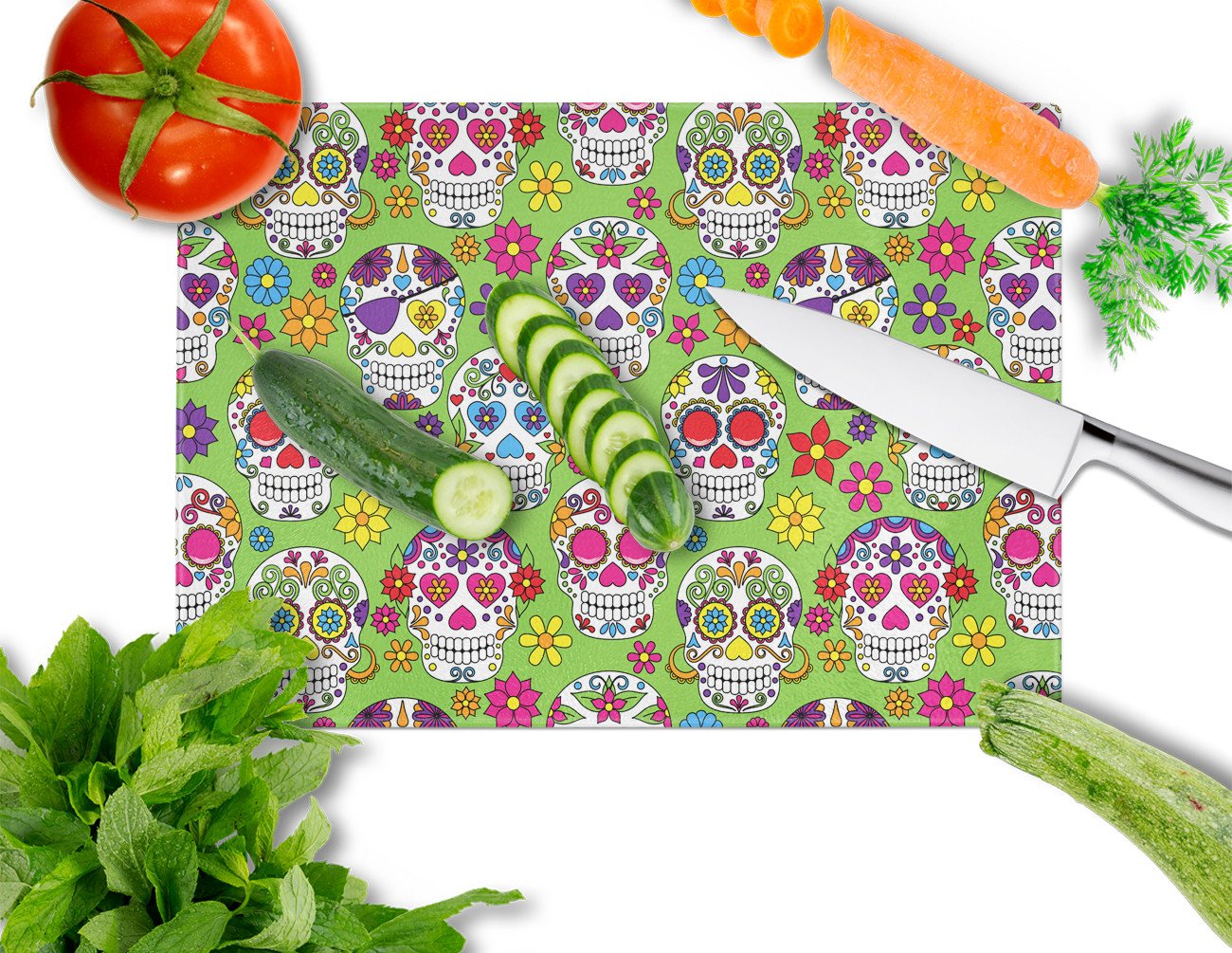 Day of the Dead Green Glass Cutting Board Large BB5117LCB by Caroline's Treasures