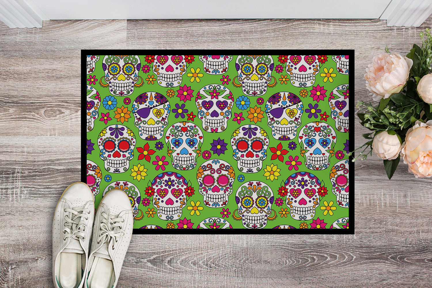 Day of the Dead Green Indoor or Outdoor Mat 18x27 BB5117MAT - the-store.com