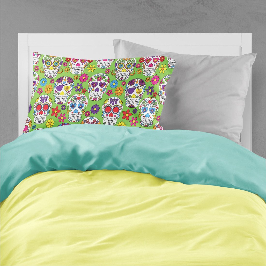 Day of the Dead Green Fabric Standard Pillowcase BB5117PILLOWCASE by Caroline's Treasures