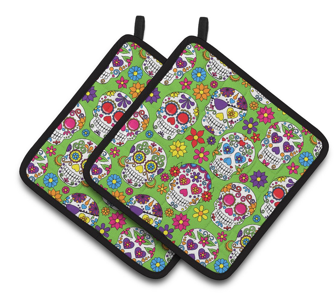 Day of the Dead Green Pair of Pot Holders BB5117PTHD by Caroline&#39;s Treasures