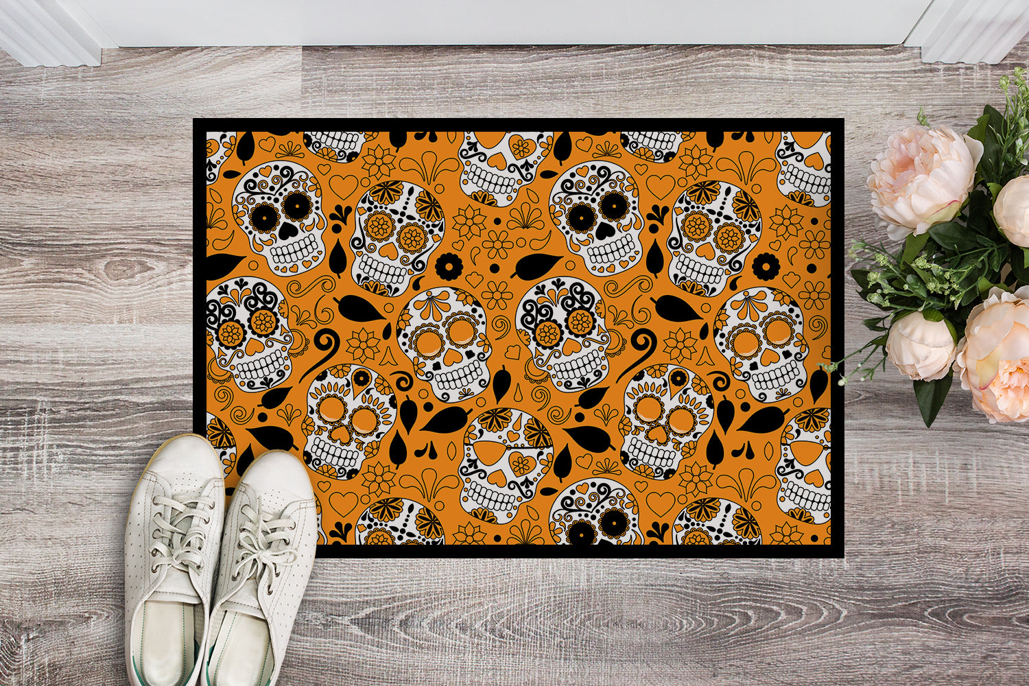 Day of the Dead Orange Indoor or Outdoor Mat 18x27 BB5118MAT - the-store.com