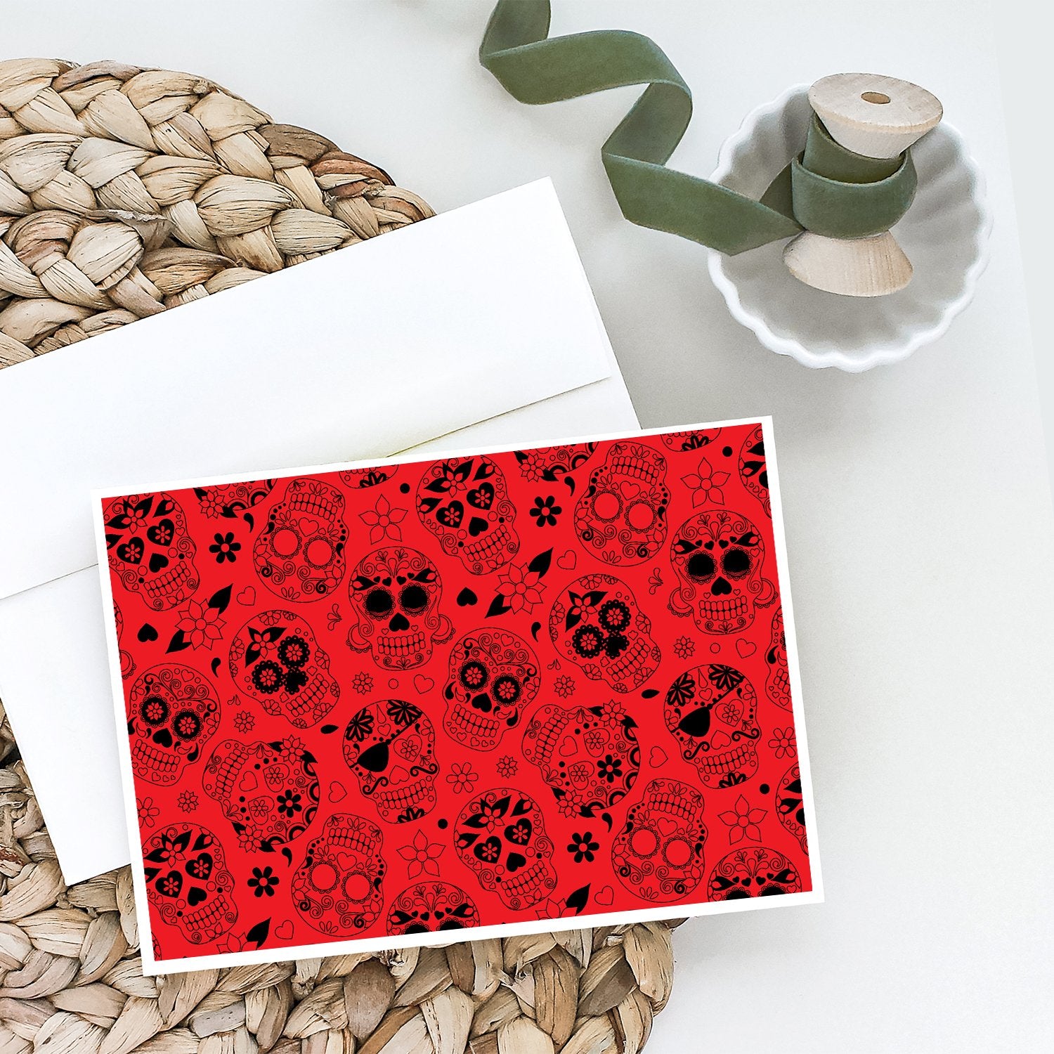 Day of the Dead Red Greeting Cards and Envelopes Pack of 8 - the-store.com